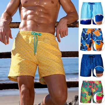 Men's Printed Double Layer Beach Shorts
